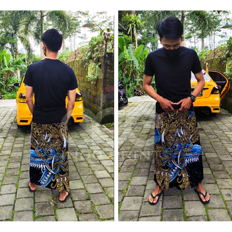 Sarung Santri Modern Printing Motif Barong Bali Biru