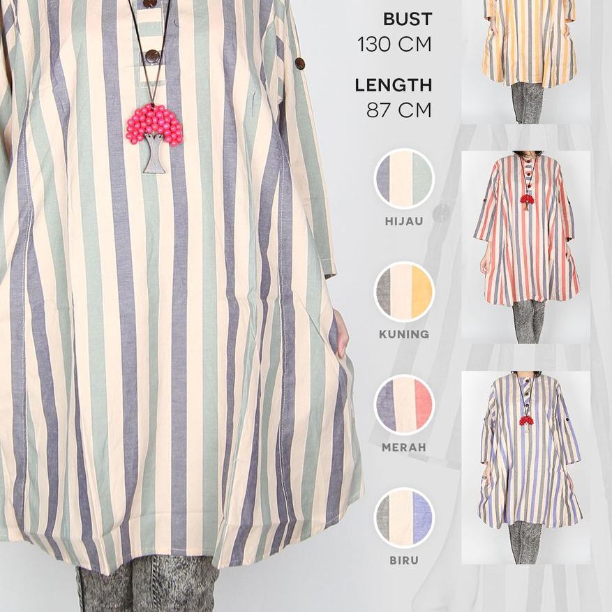 ☊ Maliju Tunik Jumbo Salur Garis Busui Katun - A3152 ✴