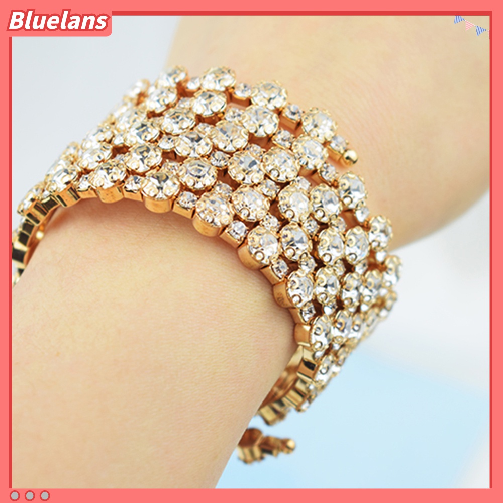 Bluelans Gelang Bangle Cubic Zirconia Multi Baris Untuk Wanita