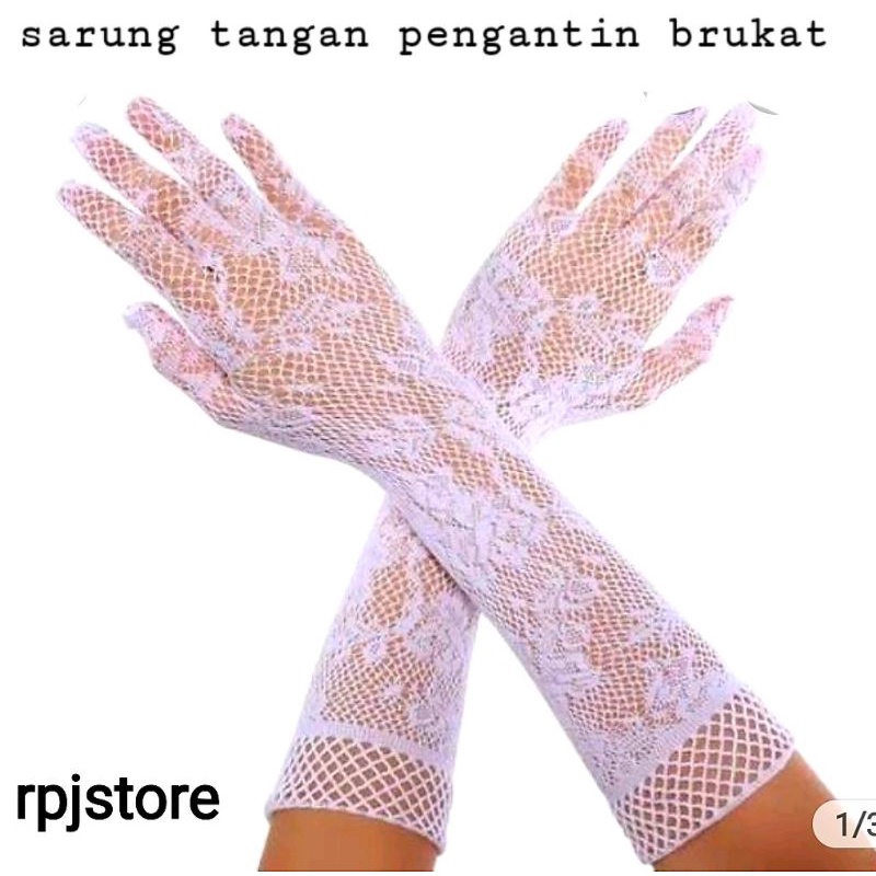 SARUNG TANGAN PENGANTIN BRUKAT/RENDA PUTIH HITAM