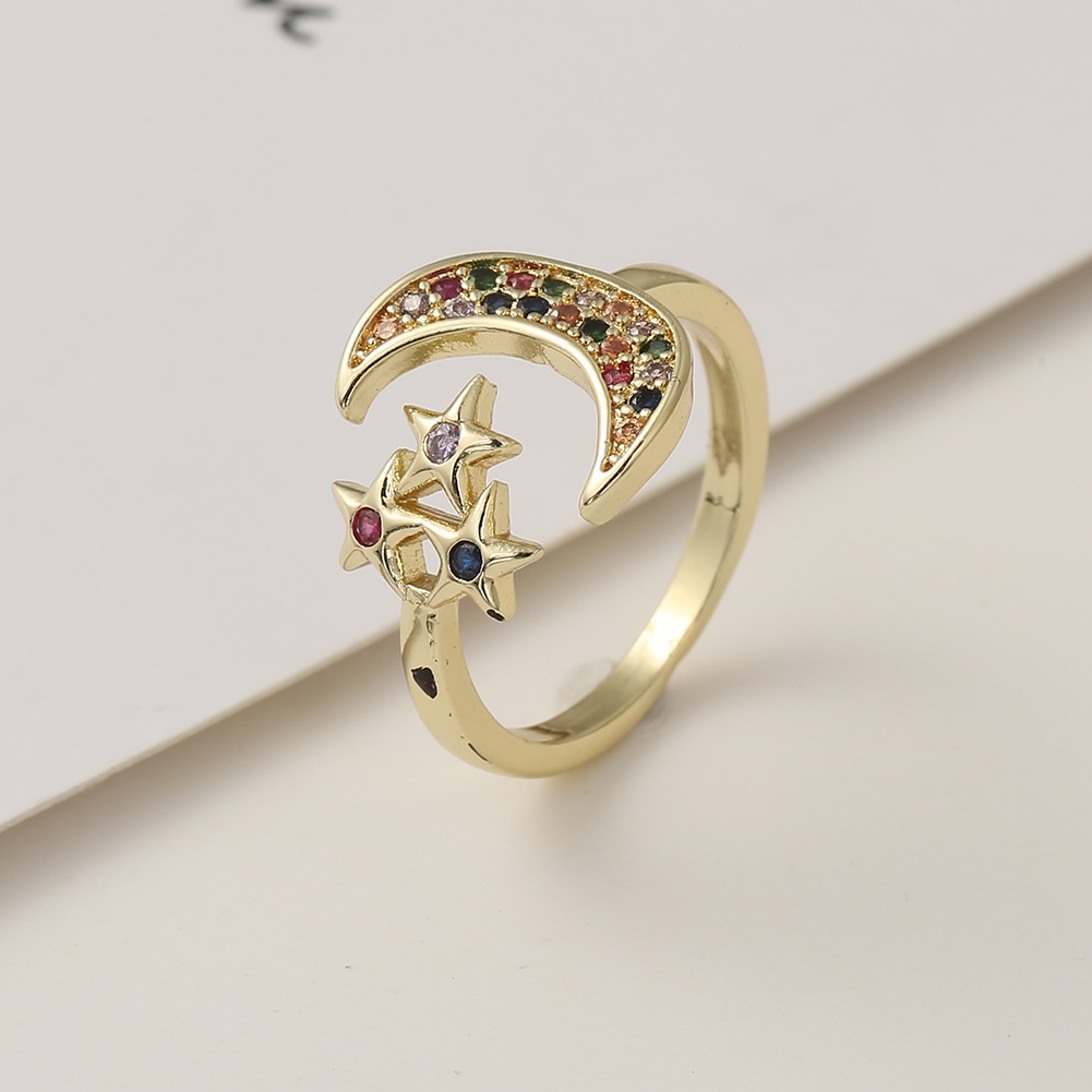 Cincin ornamen Eropa hip hop colorful zircon bulan Iblis Mata cincin tembaga mikro inlay hadiah