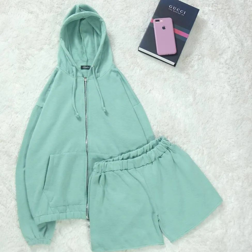 Joy Oneset Jaket + Short Pants Korean Style Setelan Wanita Fleece Premium