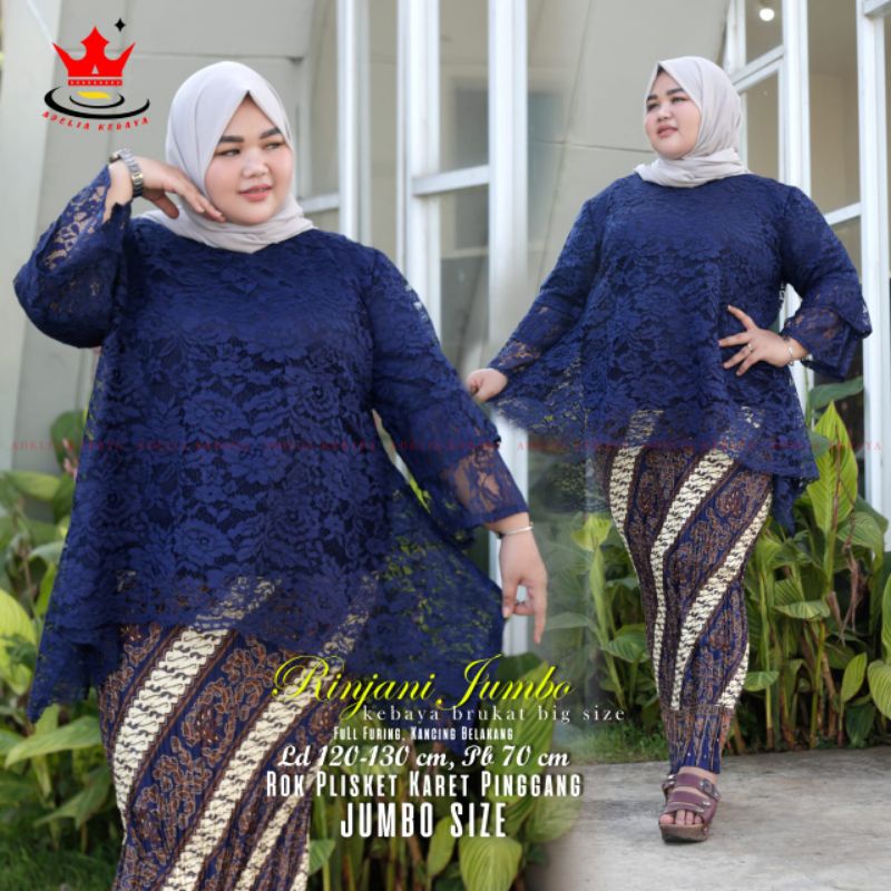 indahKebaya | SET KEBAYA BROKAT JUMBO LD 110cm 120cm 130cm / BAJU DRESS ONE SET LD 130 / PAKAIAN WANITA JUMBO XXXL HITAM MOCCA MAROON NAVY SILVER GOLD HIJAU DUSTY