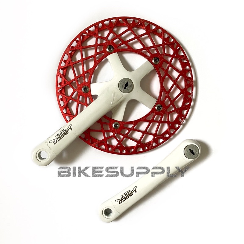 Crankset Sepeda Merk Lasco - Litepro Tipe BB As Kotak BCD 130 Panjang 165 mm (Crank Arm Putih - Chai