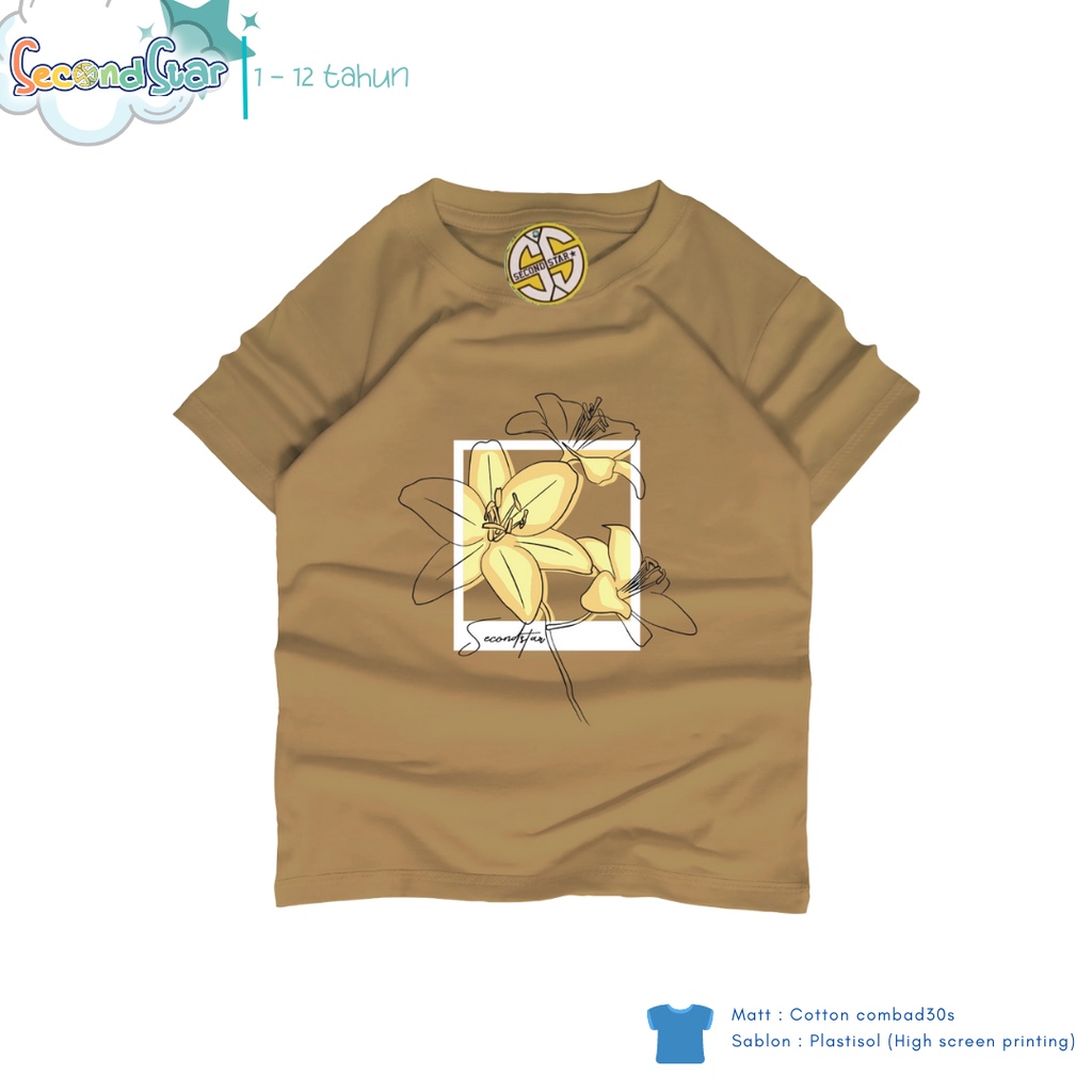 Second Star baju anak perempuan Kaos oblong 1 - 12 tahun warna coklat susu coksu