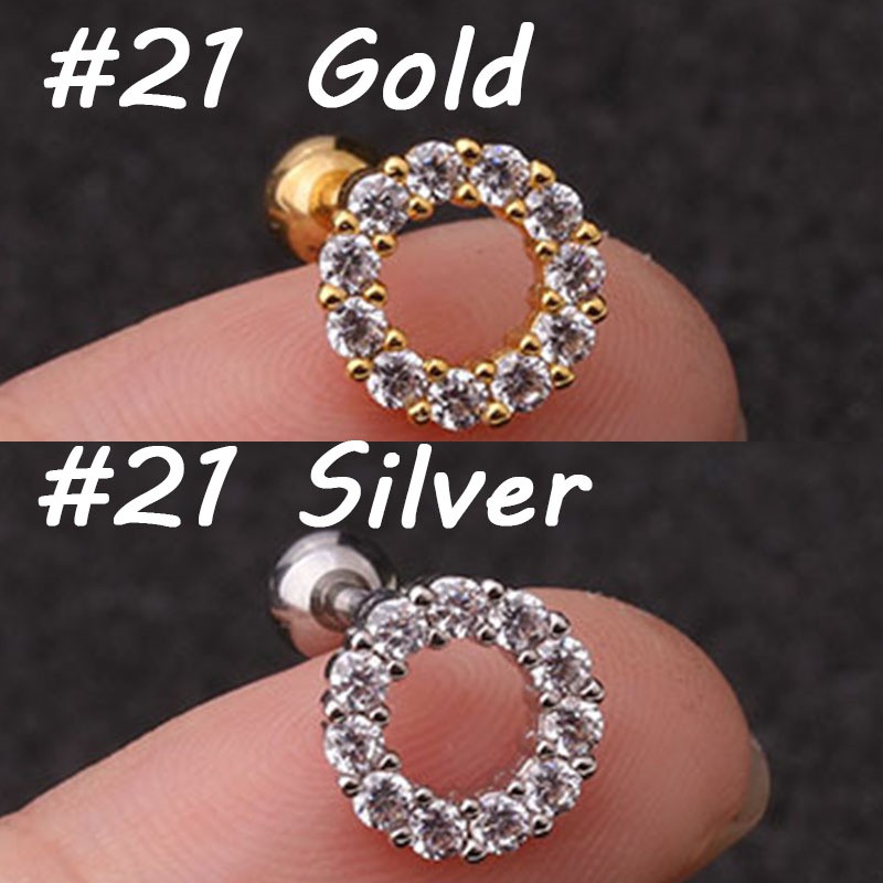 [ACKER] 1Piece 24K Emas Stainless Steel Helix Pinna Earrings Tragus Cartilage Piercing 16G Dengan Zirkon Untuk Wanita