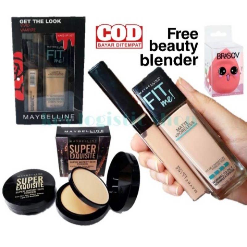 Paket Make Up Maybelline Fit Me Foundation+Concealer Dan Bedak 2in1
