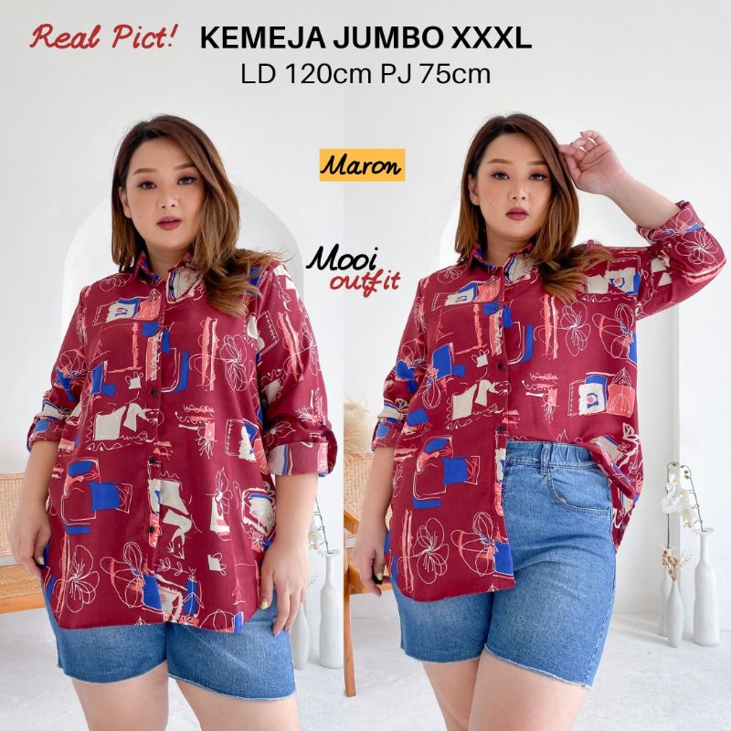 Kemeja Wanita Jumbo Ld 120 Kekinian Lengan Panjang Motif Abstrak Casual 3xl Murah