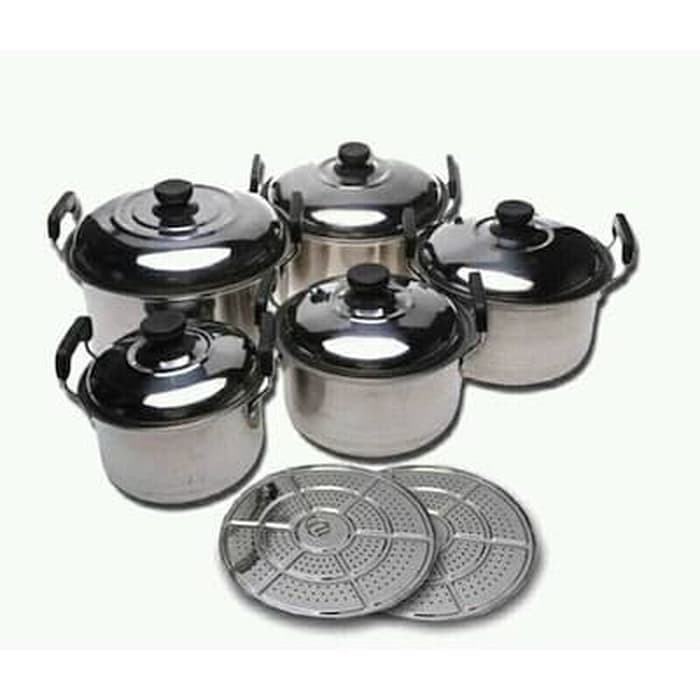 Panci Stainless Steell Set 5 Pcs Plus Steamer / Panci steamer Stainless Set 5pcs