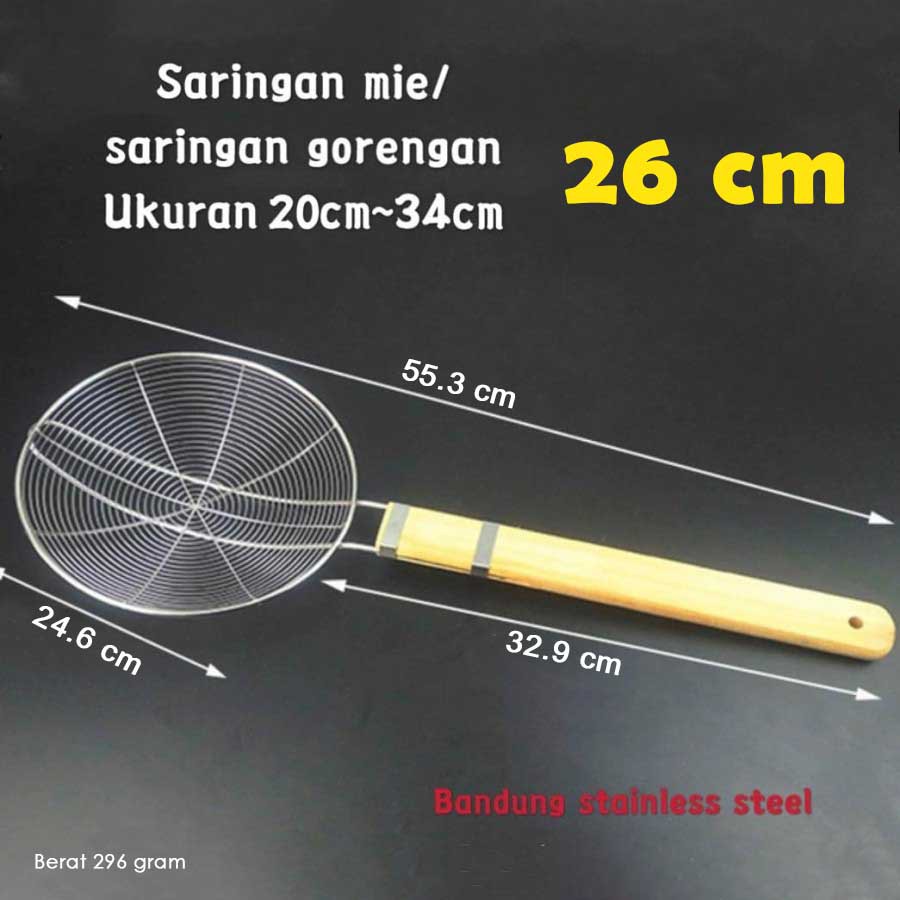 saringan mie saringan gorengan parabola stainless kayu serok 26cm