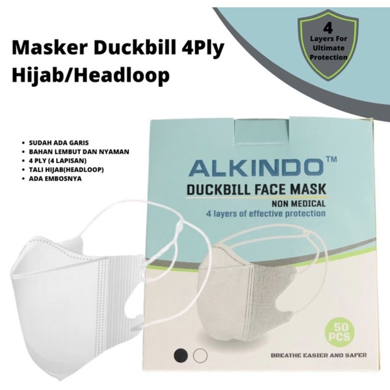 masker duckbill earloop dan headloop hijab isi 50, c care emboss, alkindo, facemask, utama