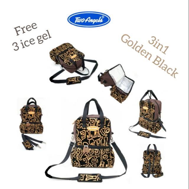 cooler bag / Tas asi Two Angels 3in1 Golden Black Free 3 ice gel s1