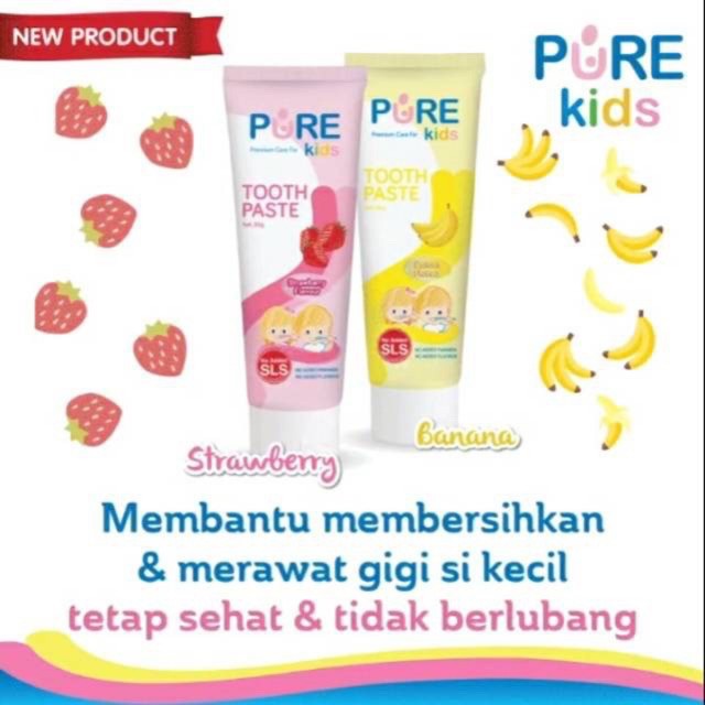 [PURE ODOL] Pure Kids Pasta Gigi Tooth Paste - Toothpaste Odol Strawberry / Banana 50gr