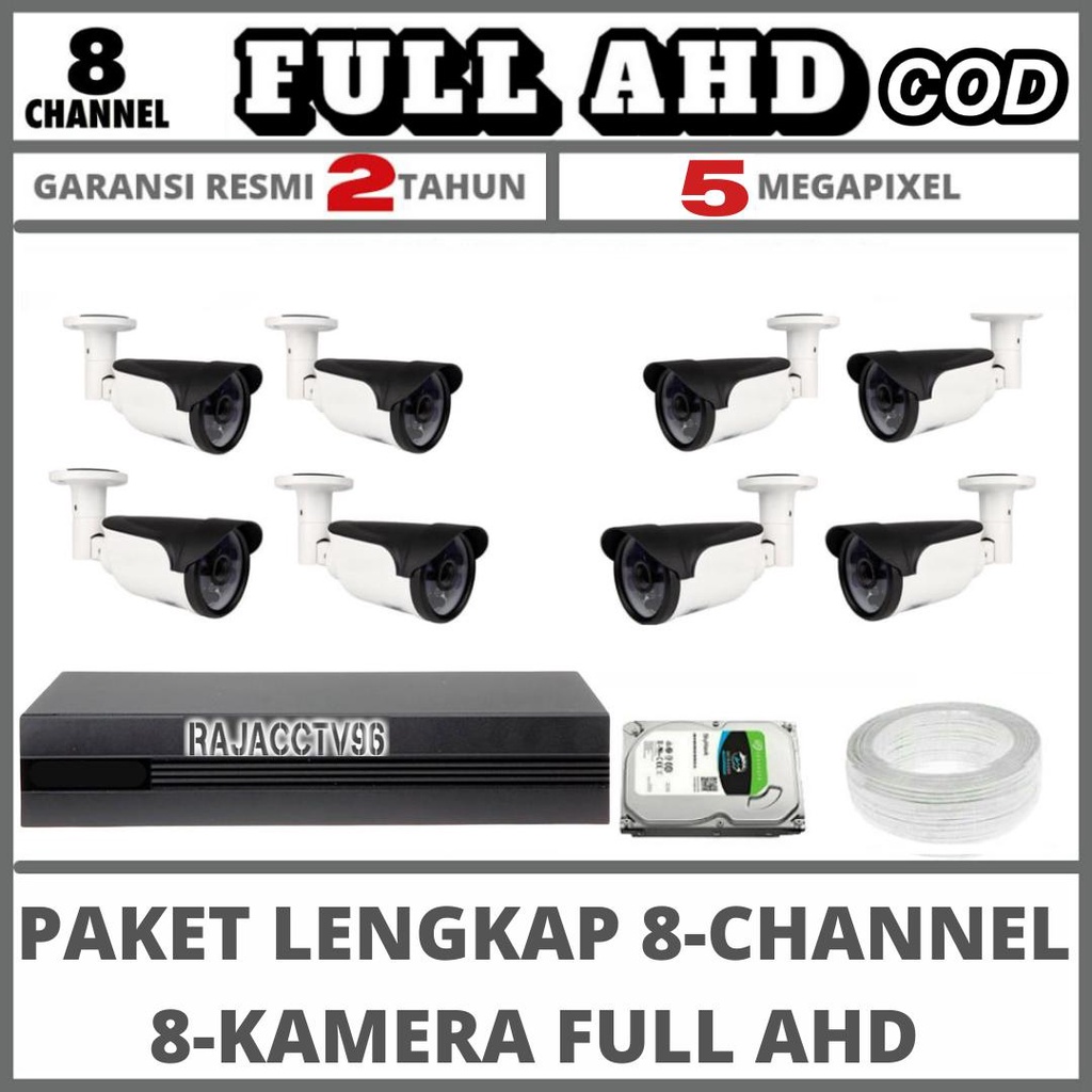 PAKET CCTV 8 CHANNEL 8 CAMERA FULL AHD 5MP 1080P IR SONY KAMERA CCTV KOMPLIT TINGGAL PASANG