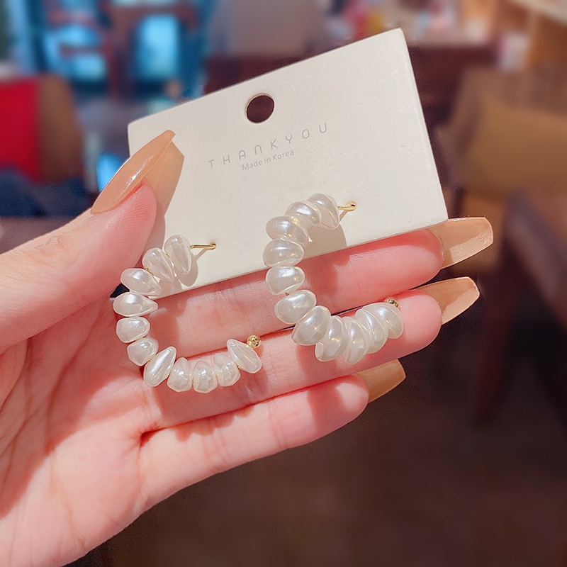 Anting Stud 925 silver needle Bentuk C Aksen Mutiara