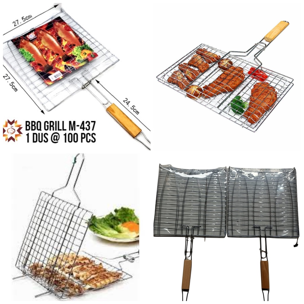 Pemanggang stainless penjepit / pemanggang BBQ gril