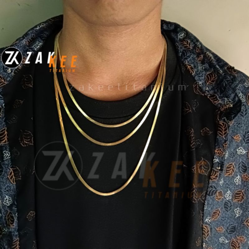 Kalung Titanium Pria Wanita Emas Anti Karat Cowok Cewek Laki Keren Mas Gold Kilau Panjang 45cm 50cm 60cm Stainless Steel