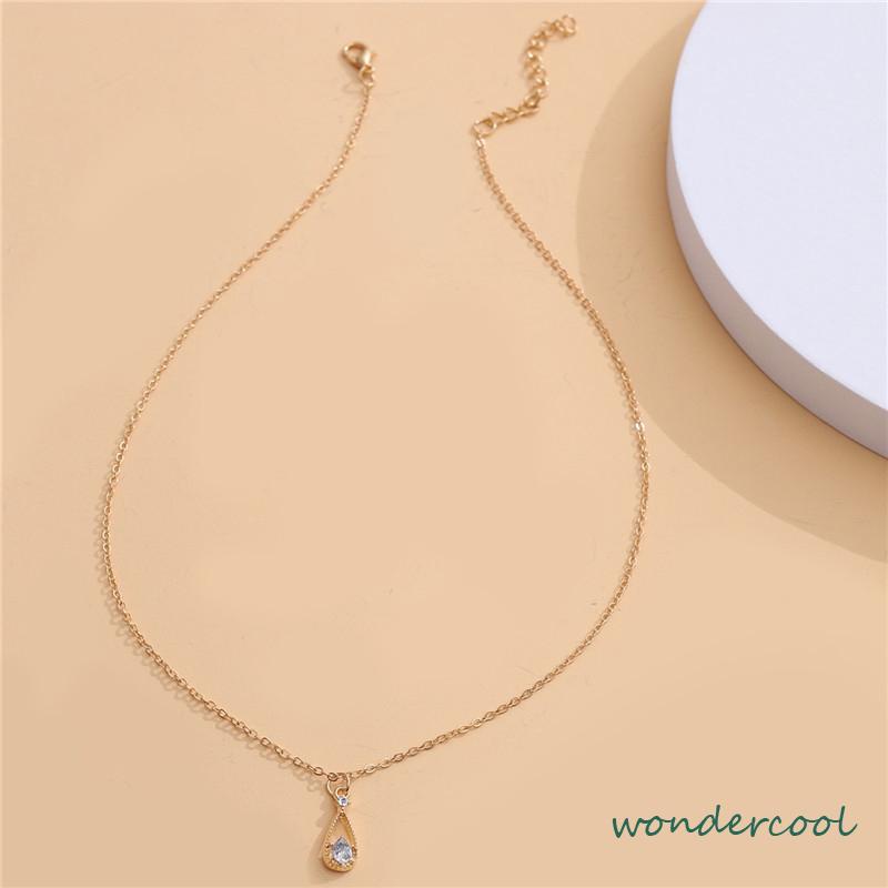 Fashion Indah Water Drop Zircon Kalung Wanita Sederhana Temperamen Rantai Klavikula-Won