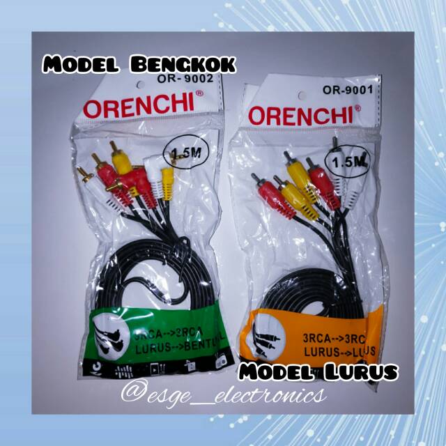 ORIGINAL ORENCHI KABEL TV DVD AUDIO VIDEO AV BENGKOK JACK LETTER L 1,5 METER 3 PIN MURAH KABEL JACK