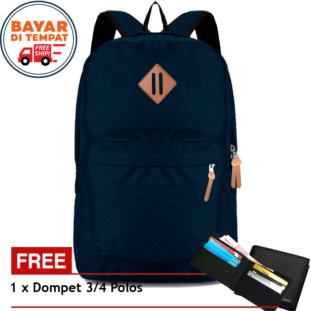 Bundling Tas Ransel Free Dompet - Tas Pria Wanita 802 Backpack Laptop Tas Bahan Nilon Blue + Dompet