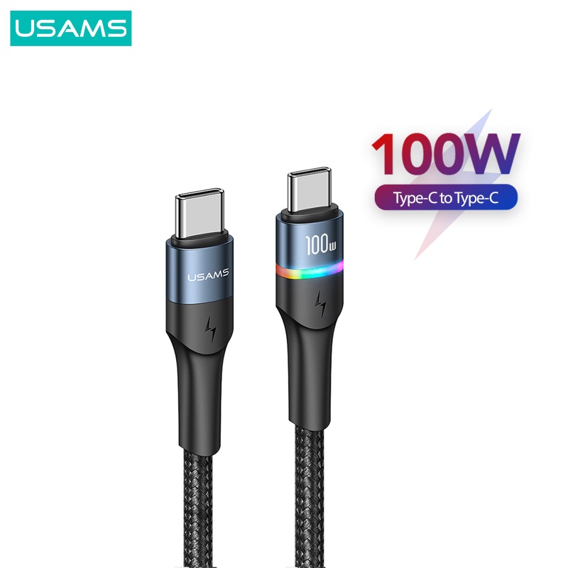 USAMS U76 Kabel Data LED QC PD Fast Charging 100W Type-c to Type-C 5A