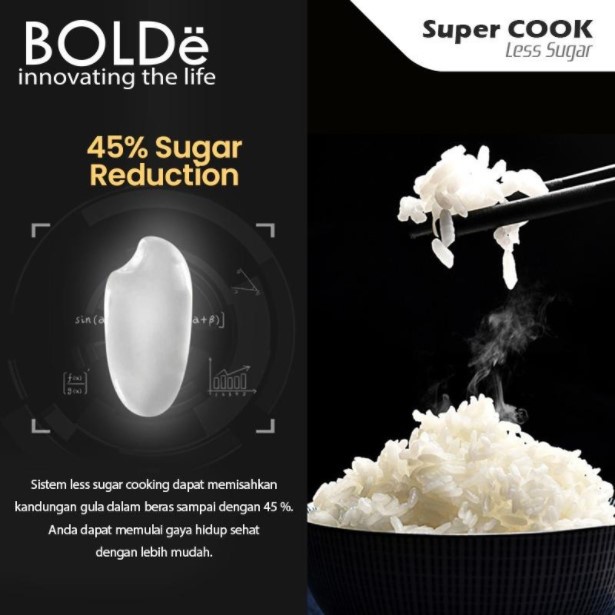 BOLDE Super Cook Less Sugar Rice Cooker 1L Magicom Rendah Gula Diet