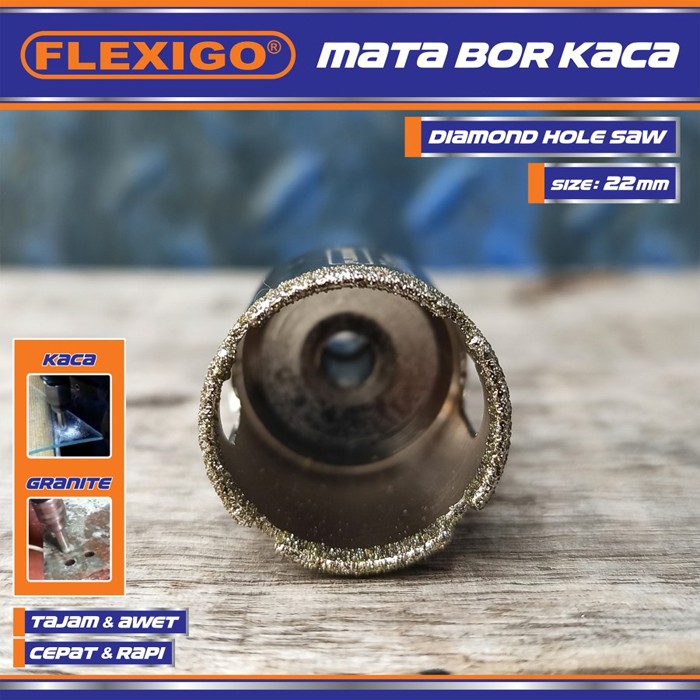 Mata Bor Kaca &amp; Granite uk. 22 mm Original Flexigo Diamond Hole Saw