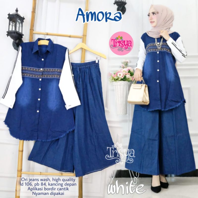 AMORA Set Celana Jeans Ori Jeans Wash~Bordir Ori Ld 106 pb 84cm