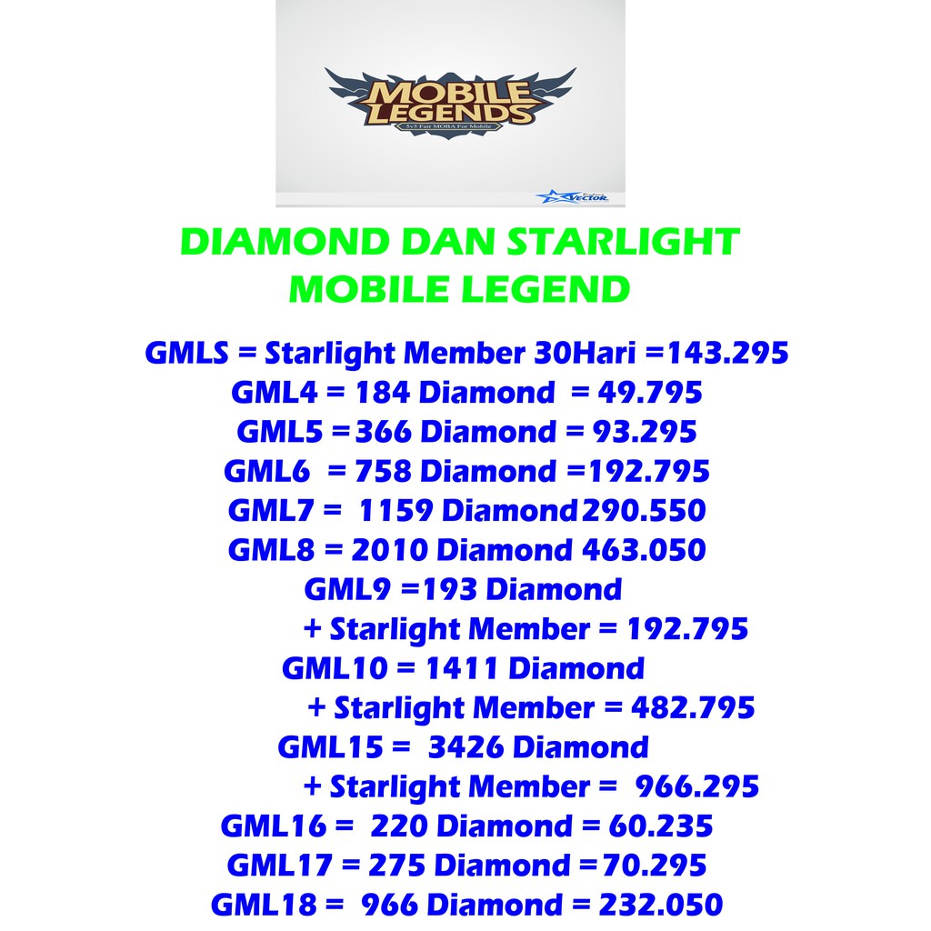 Topup Diamond Mobile Legend Diamond Starlight Mobile Legends 2