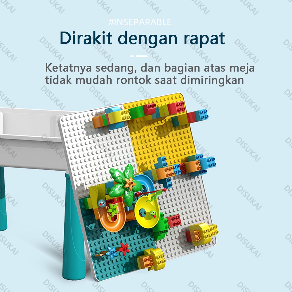 【Stok Baru】Meja balok bangunan multifungsi dengan 2 kursi, mainan pasir, 150 balok bangunan besar dan 600 balok bangunan kecil