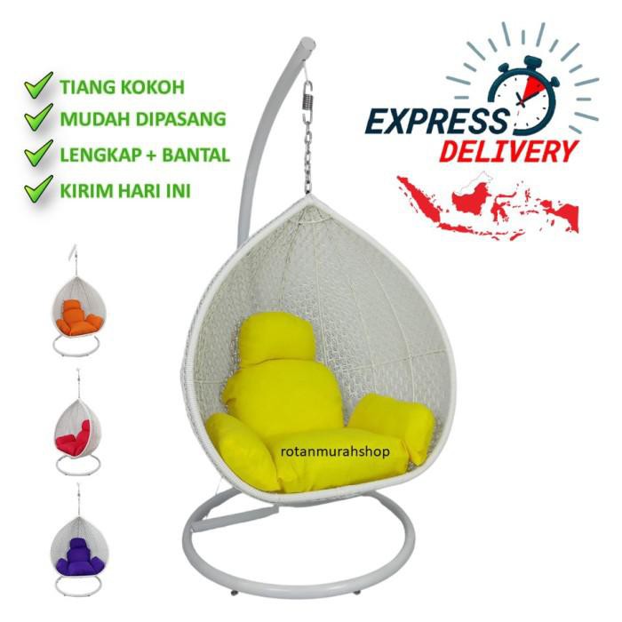 Taman / Kursi Ayunan Gantung Pir Rotan Sintetis Gratis Ongkir - Hitam, Bantal Hitam
