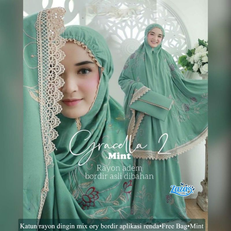 MUKENA RENDA GRACELLA Ori MUDRA SOLO || Bahan Katun Rayon jumbo super adem Mix RENDA ORI || size JUM