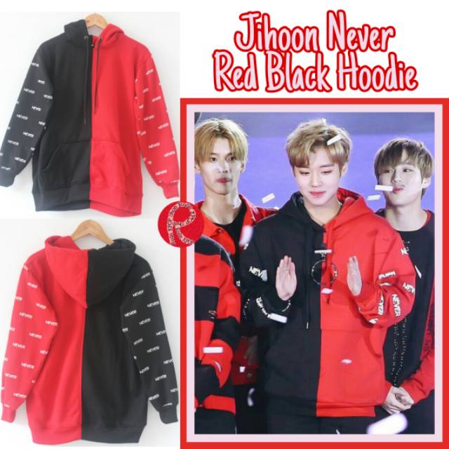 Jihoon Never Red Black Hoodie