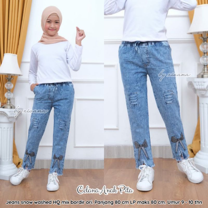 Celana Anak bordir jeans snow 8-10th //JF525