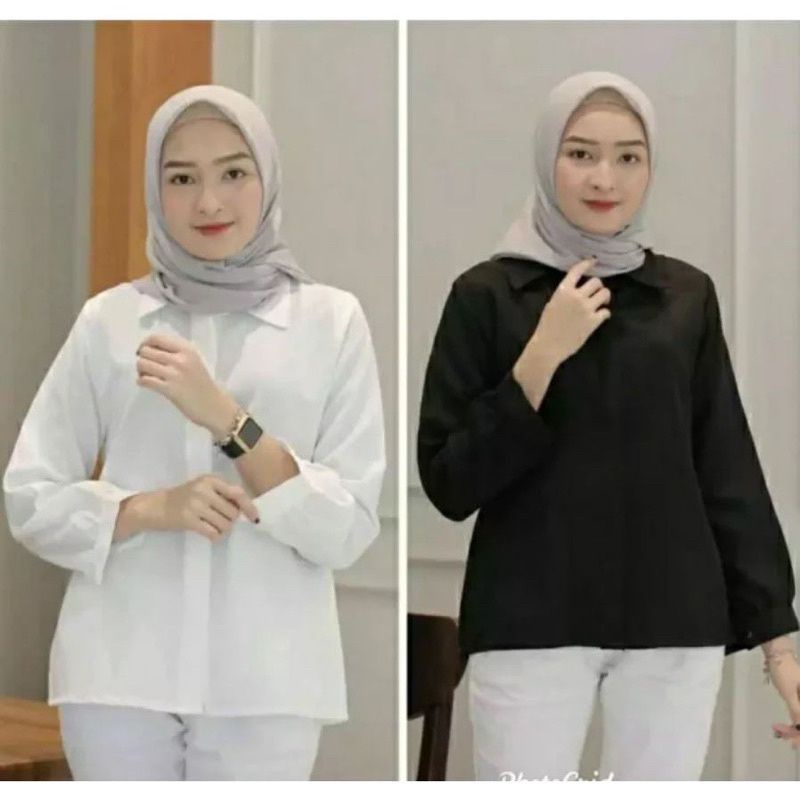 KEMEJA KERJA WANITA KEMEJA HITAM PUTIH FORMAL WANITA