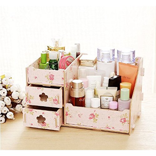 Rak Kosmetik Kayu Mini Desktop Storage Cosmetic Box Organizer Laci Make Up Lemari Aksesoris Murah