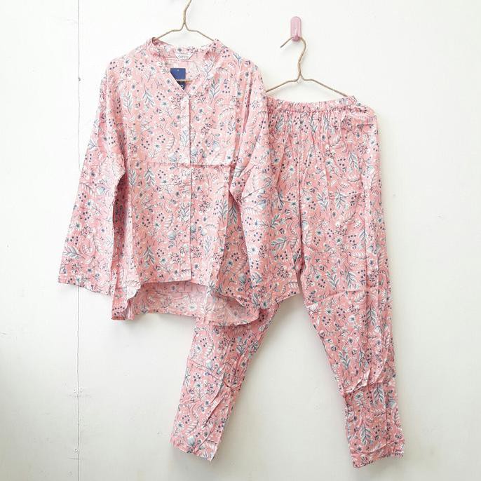 One Set Babydoll Baju Tidur Setcel Wanita Amro Rayon Premium Busui - Merah Muda Tokojanbuja