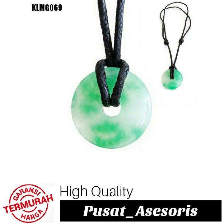 Grosir Murah Liontin Batu Giok Asli Hijau Gradasi Tali Kulit/Kalung Giok Cewek Kesehatan Bentuk Koin
