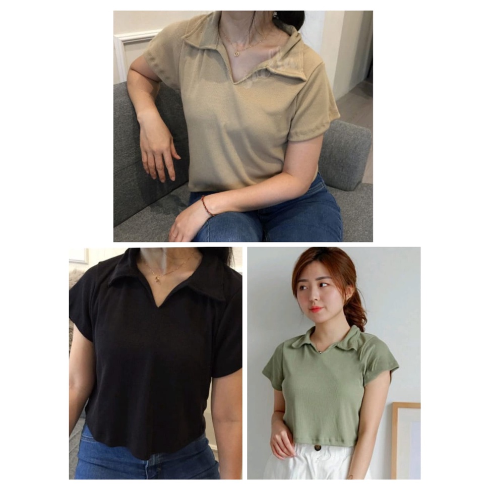 GTW - ZFS OOTD Atasan Wanita Terbaru / JISA RIB CROP V COLLAR / Baju Kerah Wanita Terbaru / CROP TOP