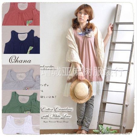 DRS4379C5 - Dres/Camidress Simple Dengan Renda Putih (Navy, Grey, Green, White)