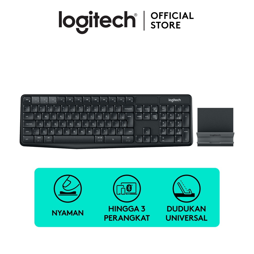 Logitech K375s Keyboard Wireless Bluetooth dan Phone / Tablet Stand untuk Windows, Mac, Chrome, Android & iOS