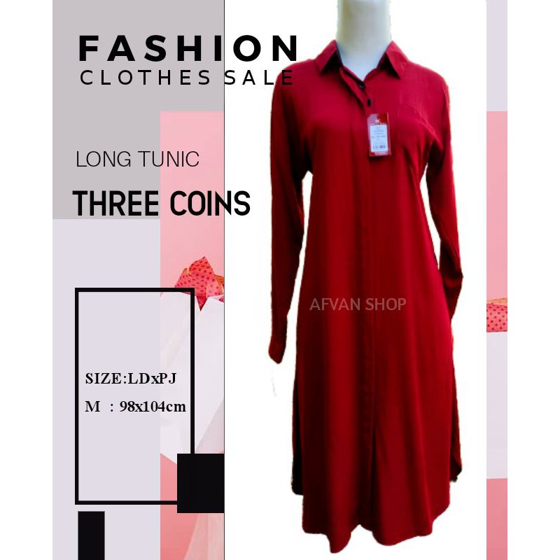 Long tunik Three Coins murah original bahan katun twill size M, L, XL