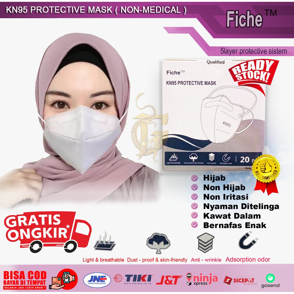 Masker 5ply KN95 Hijab Fiche Premium Quality isi 20 pcs