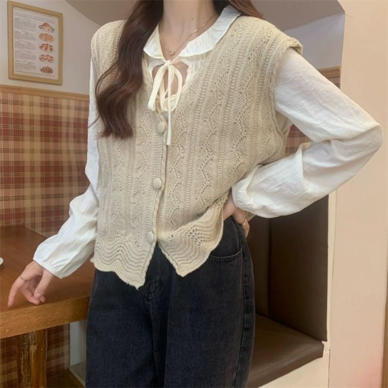 MDLV ~ T004 chunky Knit Vest hanya luaran Rompi Rajut Vest Rajut Fashion Import