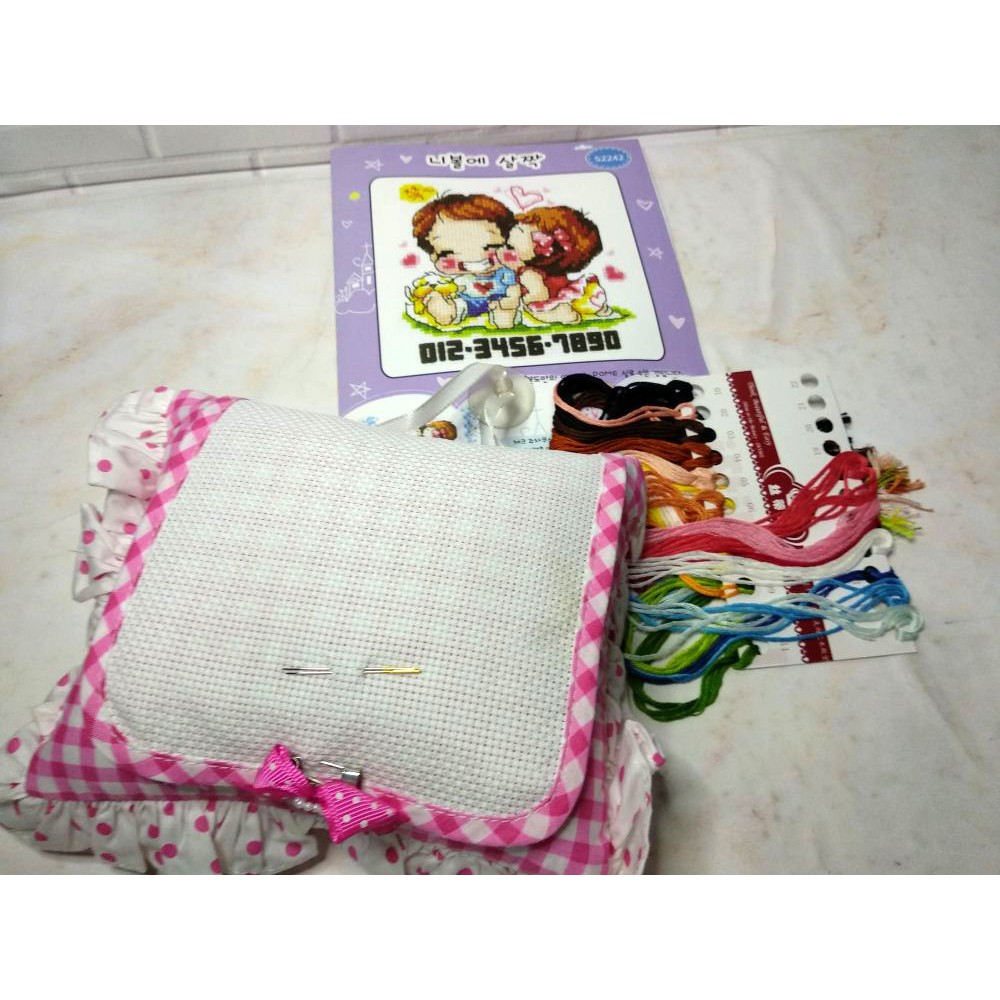 Paket Sulam Kristik Strimin Sarung Bantal Mini DOME S2242 Couple Korea