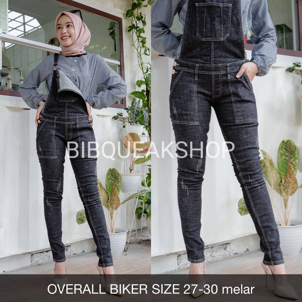 OVERALL JEANS WANITA OVERALL BIKER JEANS SZ 27-30 MELAR