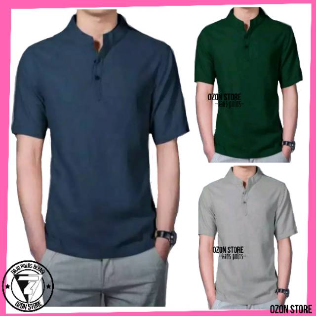 Baju Koko Kurta Polos.Baju Koko Pria Hamis Lengan Pendek