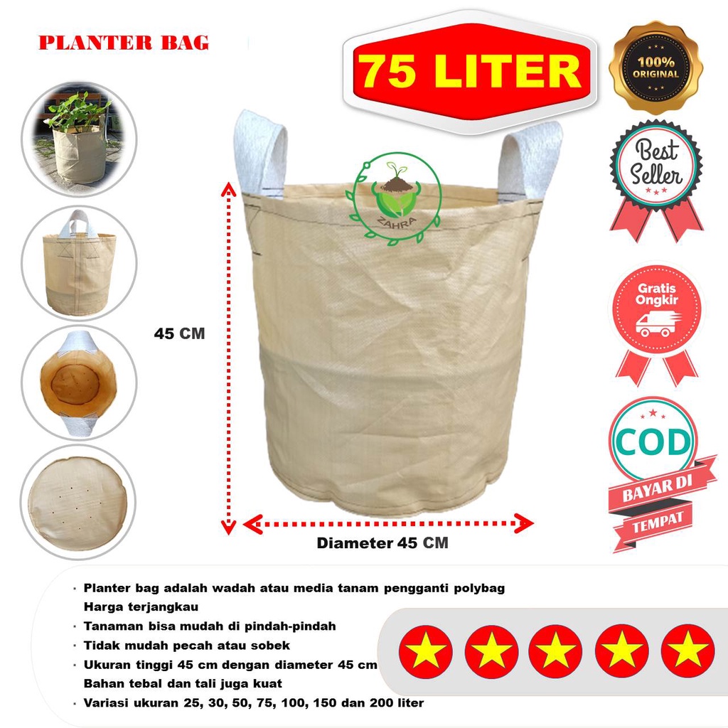 Planter Bag Planterbag Kapasitas 75 Liter dengan ukuran 45 X 45 Cm Pot Bunga Polybag Bibit Media Tanam Tabulampot