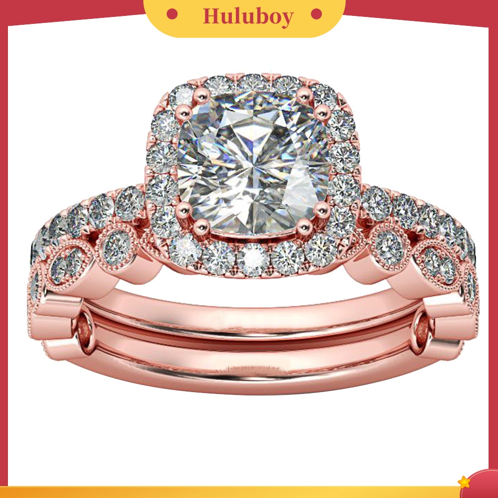 Hu Hu Hu Hu Hu Alat Bantu Pasang Kacamata♡ 2pcs / Set Cincin Susun Dengan Kubik Zirkonia Emerald Untuk Wanita