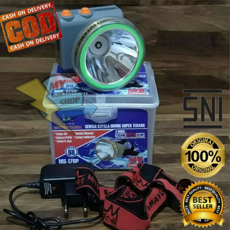 Senter kepala selam 80Watt LED MITSUYAMA MS-170P Headlamp Diving 80W, Water proof , Senter Kepala 80 Watt